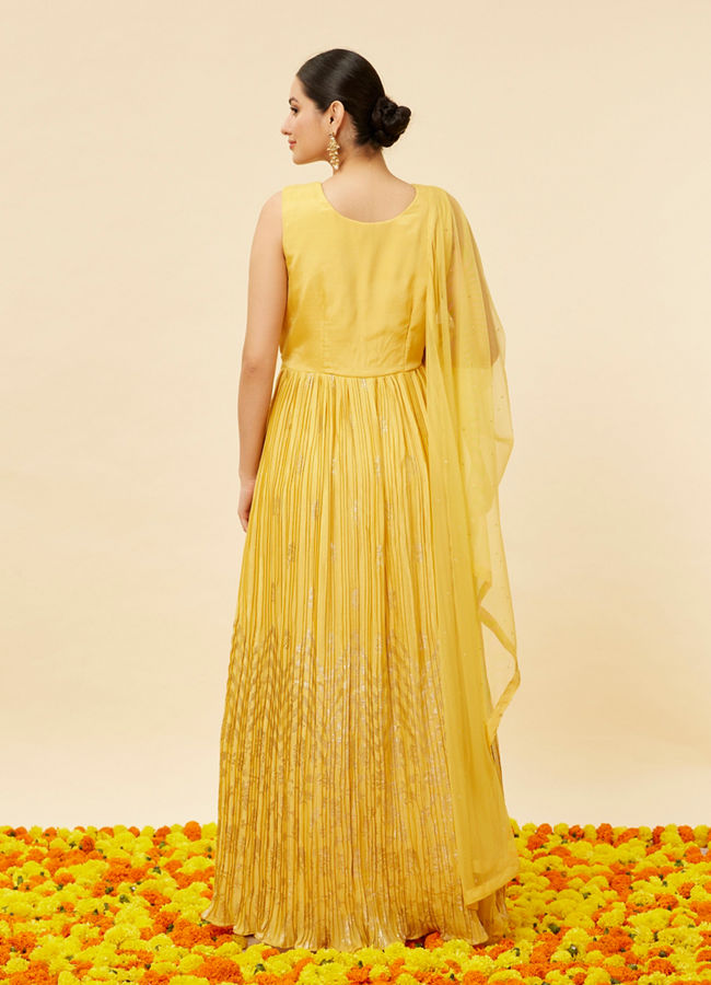 Sunshine Yellow Foiled Gold Print Anarkali Suit image number 4